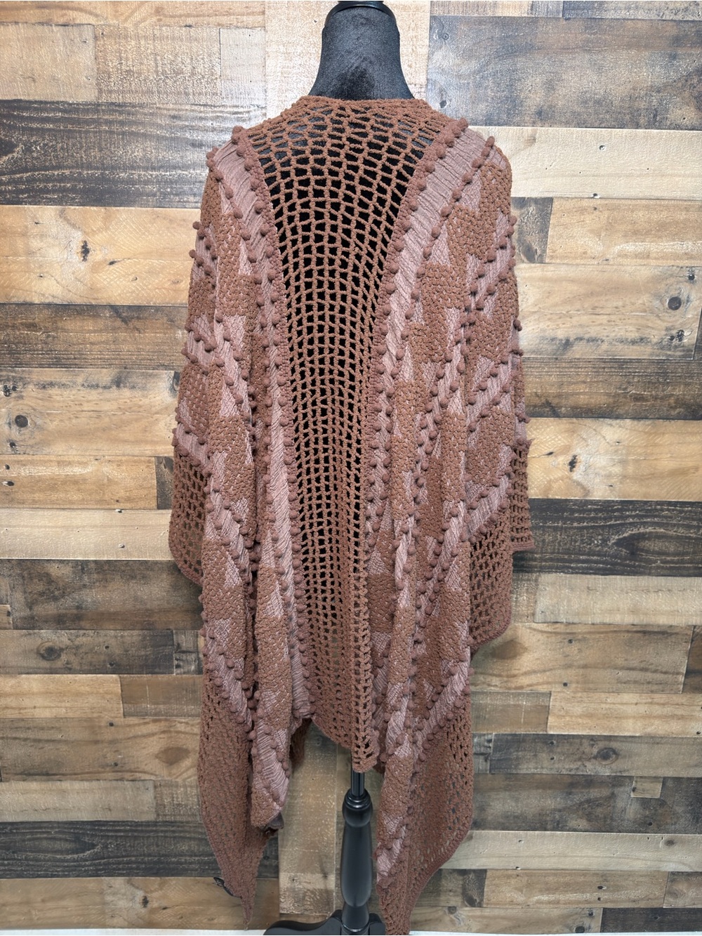 Shyanne Women’s Brown Crochet Sweater Kimono One Size - Picture 5 of 6